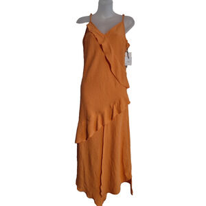 Originality Women’s Orange Sleeveless Wrap Ruffle Dress Size L Bag 4